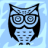 Pixelated static icon of a black owl with large circular eyes against a light blue background, rendered in low-resolution 256x256 pixels.