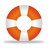 Pixelated orange and white life preserver icon with four alternating segments on a gray background, casting a subtle shadow.