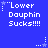 Blue background with white pixelated text reading "Lower Dauphin Sucks!!!!" repeated in a pattern, each instance preceded by a small star and dotted line