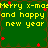 Green background with yellow text reading 'Merry x-mas and happy new year' repeated in four quadrants, red star-like shapes scattered across the image.