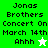 Pixelated text and star icons on green and white backgrounds with 'Jonas Brothers Concert On March 14th Ahhh' text.