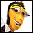 A 48x48 pixel animated contact sheet showing two frames: a cartoon character's face on the left and "BEE MOVIE" text on the right, both in low-resolution pixel art style with visible dithering.