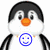 Pixelated penguin with orange beak and black-and-white body, displaying blue smiley face icon on chest in first frame, then blue heart icon in second frame.
