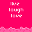 Pixelated pink background with white text 'live laugh love' repeated in three , separated by a jagged pink border