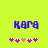 Two side-by-side pixelated images of 'KARA' text with pink and purple flower icons below, on a bright yellow background.