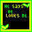 A 5x5 contact sheet of animated frames showing a pixelated green and black icon with changing text, featuring