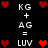 Pixelated text and heart symbols arranged in a pattern on black background, with animated changes to heart count