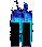 Blue and cyan pixelated flame-like shapes above two black rectangular forms on a gray background, with visible animation changes across frames.