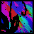 Pixelated animation of a black cat silhouette against vibrant diagonal stripes, with text 'THE WHITE STRIPES' appearing in the lower-right corner.
