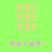 Pixelated text 'laurel' repeated three times vertically on a bright green background with pink and gray star-like symbols below.