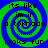 Four identical display a green and blue spiral background with pixelated text reading "its like im in a tornado ..... looks fun" in black font