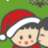 Pixelated cartoon character wearing red Santa hat with white trim and pom-pom, green background with holly leaves.