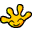 Animated pixel art of a yellow hand with five fingers, transitioning through multiple states including motion blur and color variations.