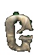 A stylized letter G transitions through three distinct visual states: stone texture with green foliage, dense dark green leaves, and metallic brown with white sparkles.