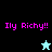 Pixelated text 'Ily Richy!!' in bright pink on four distinct backgrounds with two star-shaped icons.