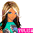 Pixelated character with long dark hair and light brown highlights wearing a teal shirt, standing against white background with pink text banner below.