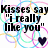 Pixelated text on a white background with colorful overlapping circles and dark purple hearts.