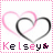 Two side-by-side pixelated images of overlapping pink and gray hearts with 'Kelsey' text below, bordered by alternating pink and dark purple stripes.