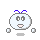A 4-frame pixel art animation of a round white cartoon character with blue antennae, showing different facial expressions and mouth shapes across frames on a gray background.