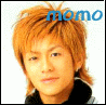 small images showing a person with orange hair and black clothing, some displaying the text 'momo' in blue