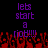 Purple pixelated text 'lets start a riot!!!' appears above red pixelated flames on black background.