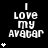 Black background with white pixelated text "I LOVE MY AVATAR" and varying numbers of white asterisks arranged in vertical