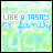 identical pixelated icons featuring light green and blue watercolor-style background with white hearts, displaying text 'LIKE a 1950's' in cyan block letters above 'ET family' in cursive script
