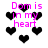 Pixelated image with pink text 'Dom is in my heart' surrounded by black hearts on white background.