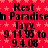 Red background with repeating light pink stars, black text reading 'Rest in Paradise Tavy 9.14.95 to 9.4.08' repeated in a pattern