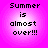 Four identical pixelated text on a pink gradient background, each displaying 'Summer is almost over!!!' in black block letters