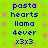 A static digital image displays two identical vertical of blue pixelated text on a bright green background with faint pink speckles