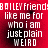 Red background with white pixelated text reading "BAILEYfriends like me for who i am just plain WEIRD" in four identical