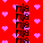 Red background with pink pixelated hearts and vertical black text repeating 'FUCK' in a pattern