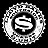 Black and white pixelated icon featuring a stylized dollar sign at the center surrounded by a circular wreath of fragmented text or symbols on a black background.