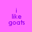 Four pixelated text display 'i like goats' in purple on pink, light blue, cyan, and light purple backgrounds