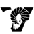 Black and white pixelated icon featuring a stylized skull with a wide grin, large eye sockets, and a prominent nose cavity, flanked by two triangular shapes on either side.