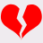 Two red broken heart shapes side-by-side on a white background, each heart split into two jagged pieces with a white crack between them.