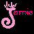 Pixelated hand icons with pink and blue swirls display 'tarnis' text, transitioning from empty to red heart shapes below each icon across frames.