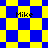 Blue and yellow checkered pattern with four instances of the text 'Mike' in black pixelated font across different sections of the