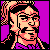 Pixelated static icon of a character with dark hair and pinkish skin tones against a solid purple background, featuring dithering effects on the left side.