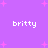 Purple background with pink starbursts and four instances of the text 'britty' in white pixelated font.