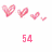 Four pink pixelated hearts decrease in size from left to right above a large pink '54' numeral on white background.