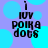 A static image with a purple background and cyan circles, displaying four identical text blocks reading 'i iuv polka dots' in black pixelated font.