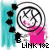 Animated contact sheet of 14 frames showing a Blink-182-themed buddy icon with circular logo, pink accents, and text variations on cyan background.