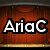 Red curtain background with white text reading 'AriaC Be The Star of the Show!' in two , framed by gold trim