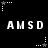 Black background with white pixelated text 'AMSD' repeated in two , surrounded by small white and gray star icons with dotted lines