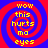 Four identical spiral patterns with red and blue concentric rings and yellow text reading "wow this hurts ma eyes" arranged in a