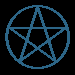 Blue pentagram within circular outline over moon phases, transitioning from waxing crescent to full moon with blue line art overlays.