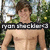 Pixelated image of a shirtless person with brown hair standing outdoors, text overlay reading 'Ryan Reynolds' in blocky font.