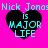 Four identical heart-shaped icons with cyan text on a bright pink background, each displaying 'Nick Jonas is MAJOR LIFE' in pixelated font.